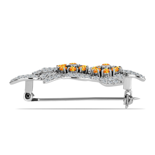 Strieborný Brošňa s Padparadscha Zafírom a Bielym Topásom