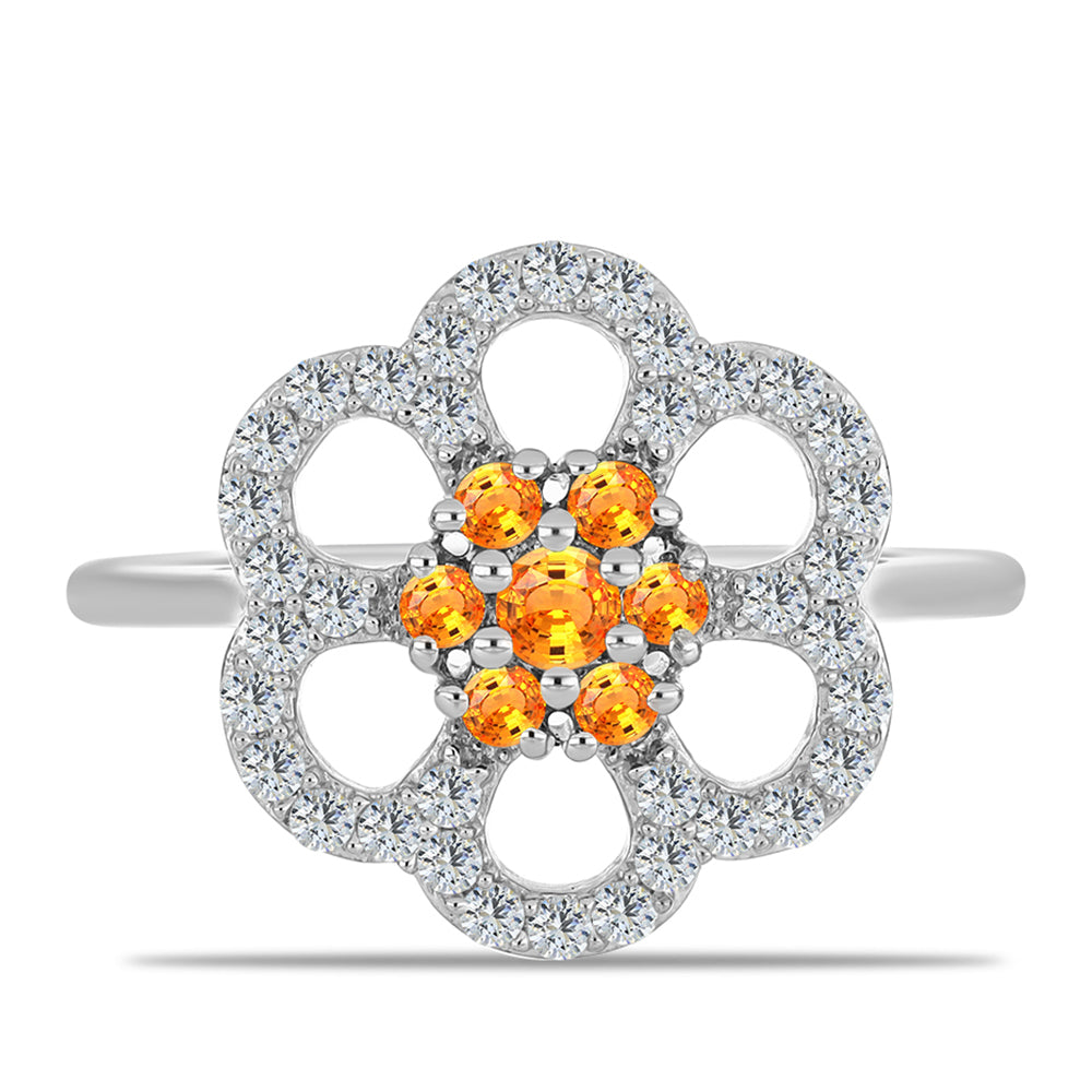 Strieborný Prsteň s Padparadscha Zafírom a Bielym Topásom