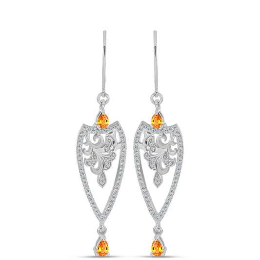 Strieborné Náušnice s Padparadscha Zafírom a Bielym Topásom