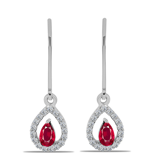 Strieborné Náušnice s Madagaskarským Rubínom a Bielym Topásom
