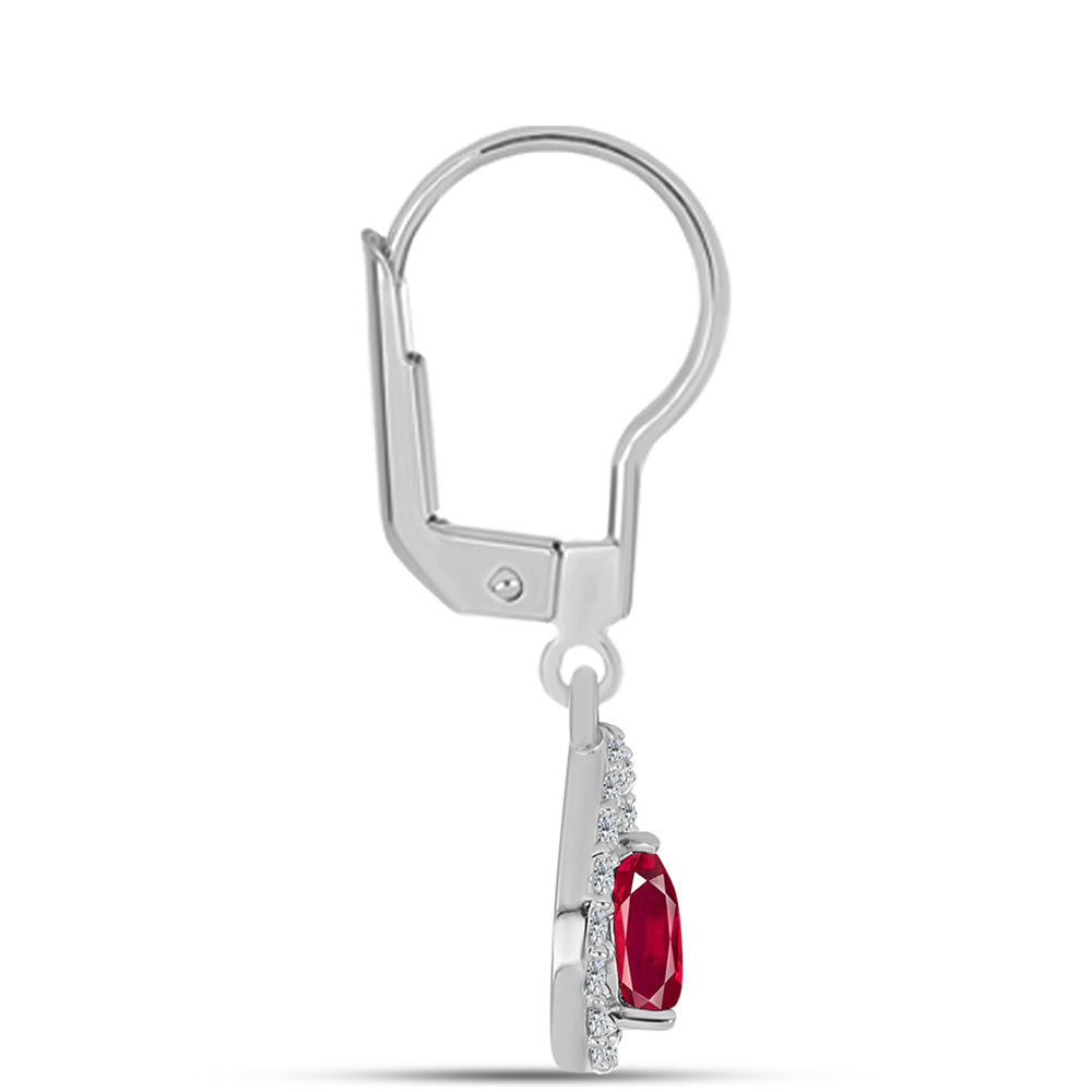 Strieborné Náušnice s Madagaskarským Rubínom a Bielym Topásom 2 