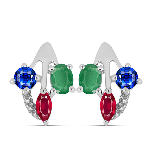 Strieborné Sada s Madagaskarským Rubínom a Brazílskym Smaragdom ( Náušnice+Prsteň )