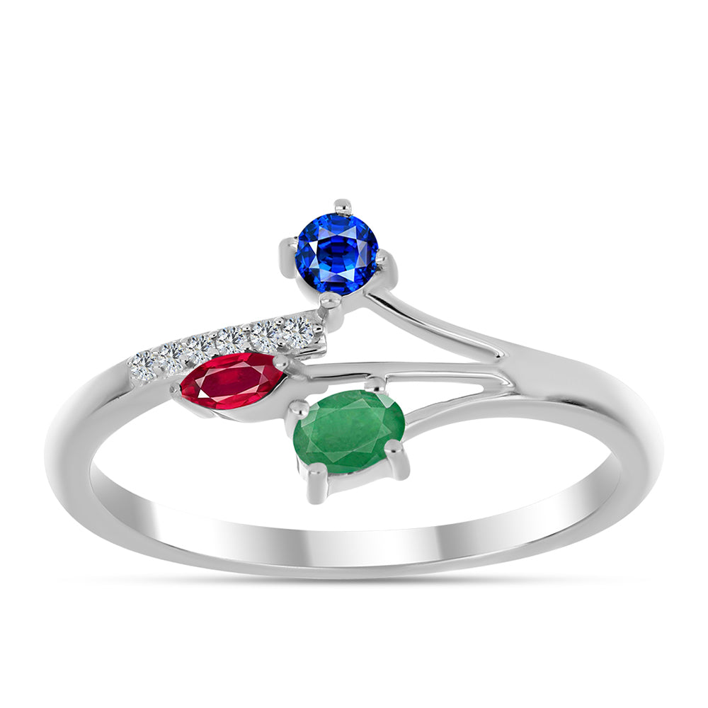 Strieborné Sada s Madagaskarským Rubínom a Brazílskym Smaragdom ( Náušnice+Prsteň ) 6 