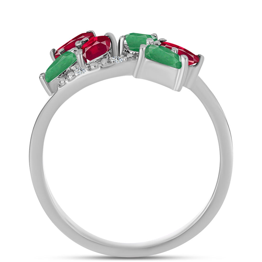 Strieborný Prsteň s Madagaskarským Rubínom a Brazílskym Smaragdom 2 