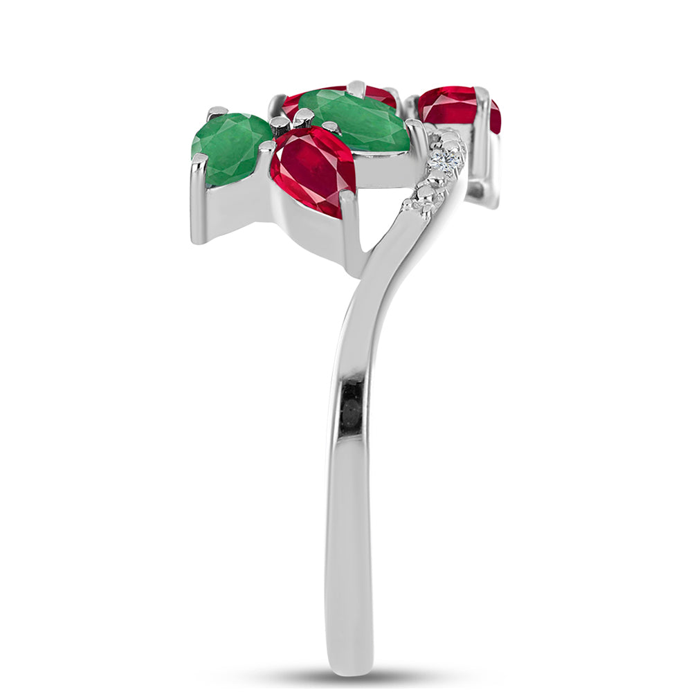 Strieborný Prsteň s Madagaskarským Rubínom a Brazílskym Smaragdom 4 
