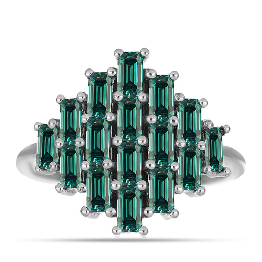 Strieborný Prsteň s Zelenkavý morsky modrý Moissanitom