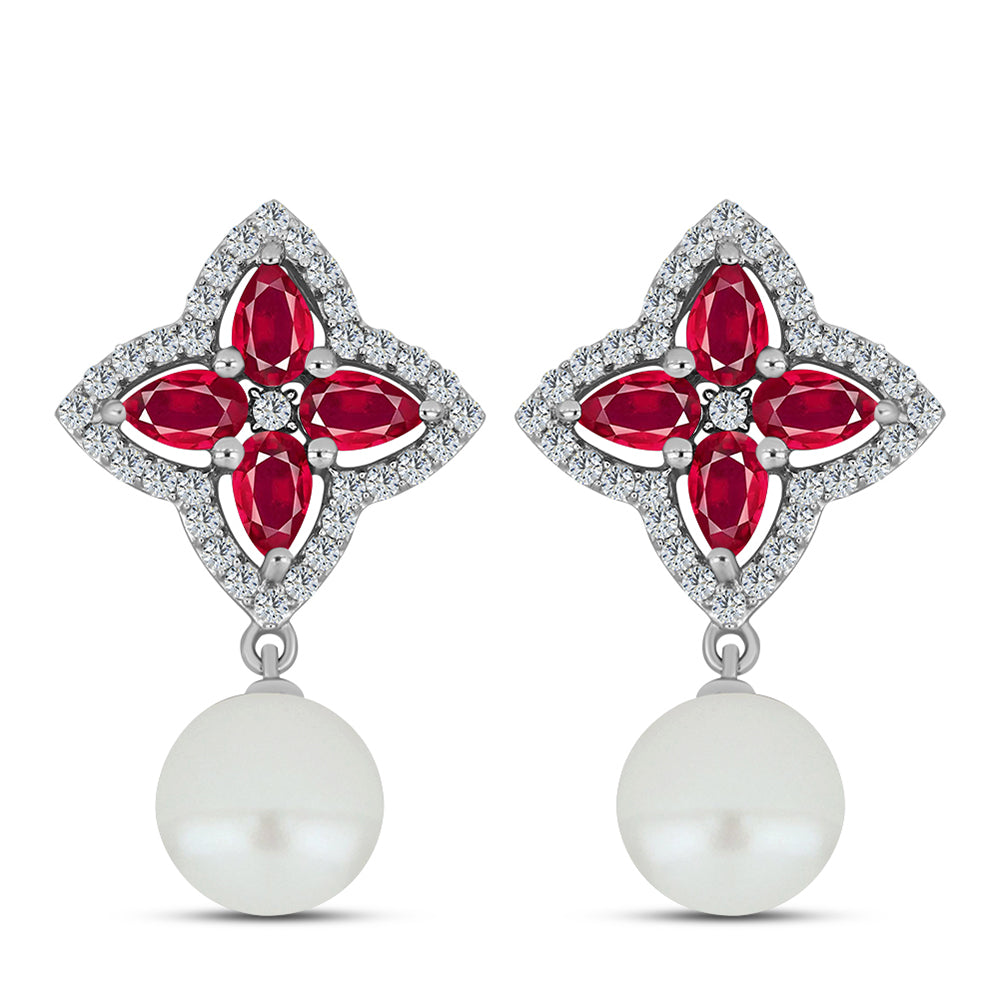 Strieborný Prívesok s Madagaskarským Rubínom a Bielou Sladkovodnou Perlou