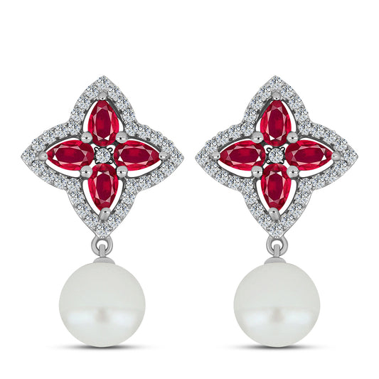 Strieborný Prívesok s Madagaskarským Rubínom a Bielou Sladkovodnou Perlou