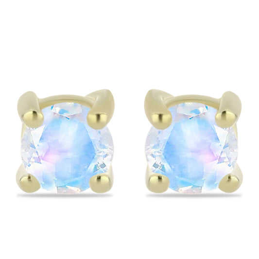 Pozlátené Strieborné Náušnice s Dúhovým Mesačným Kameňom