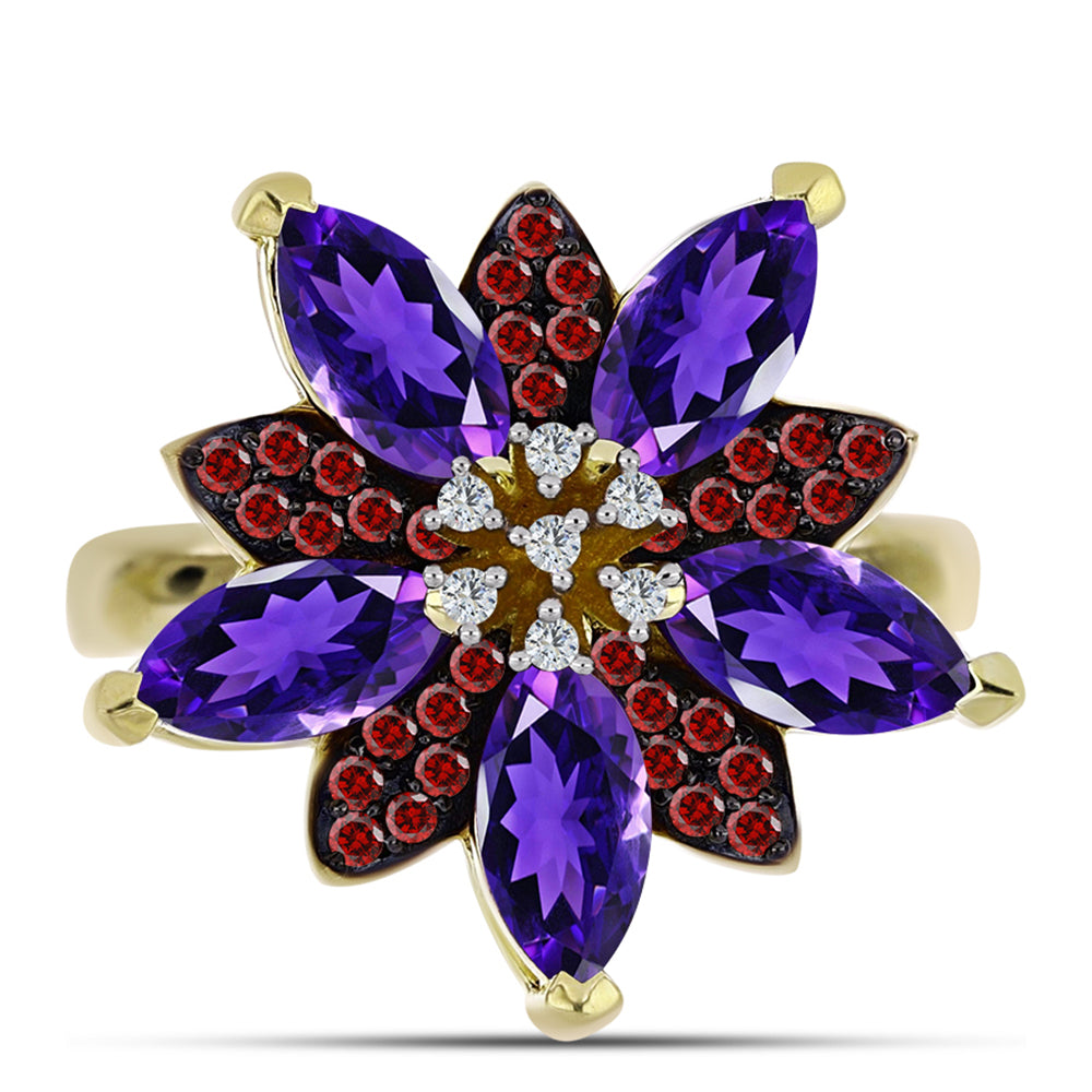 Pozlátený Strieborný Prsteň s Marockým Ametystom a Bartonským Granátom