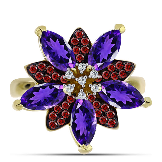 Pozlátený Strieborný Prsteň s Marockým Ametystom a Bartonským Granátom