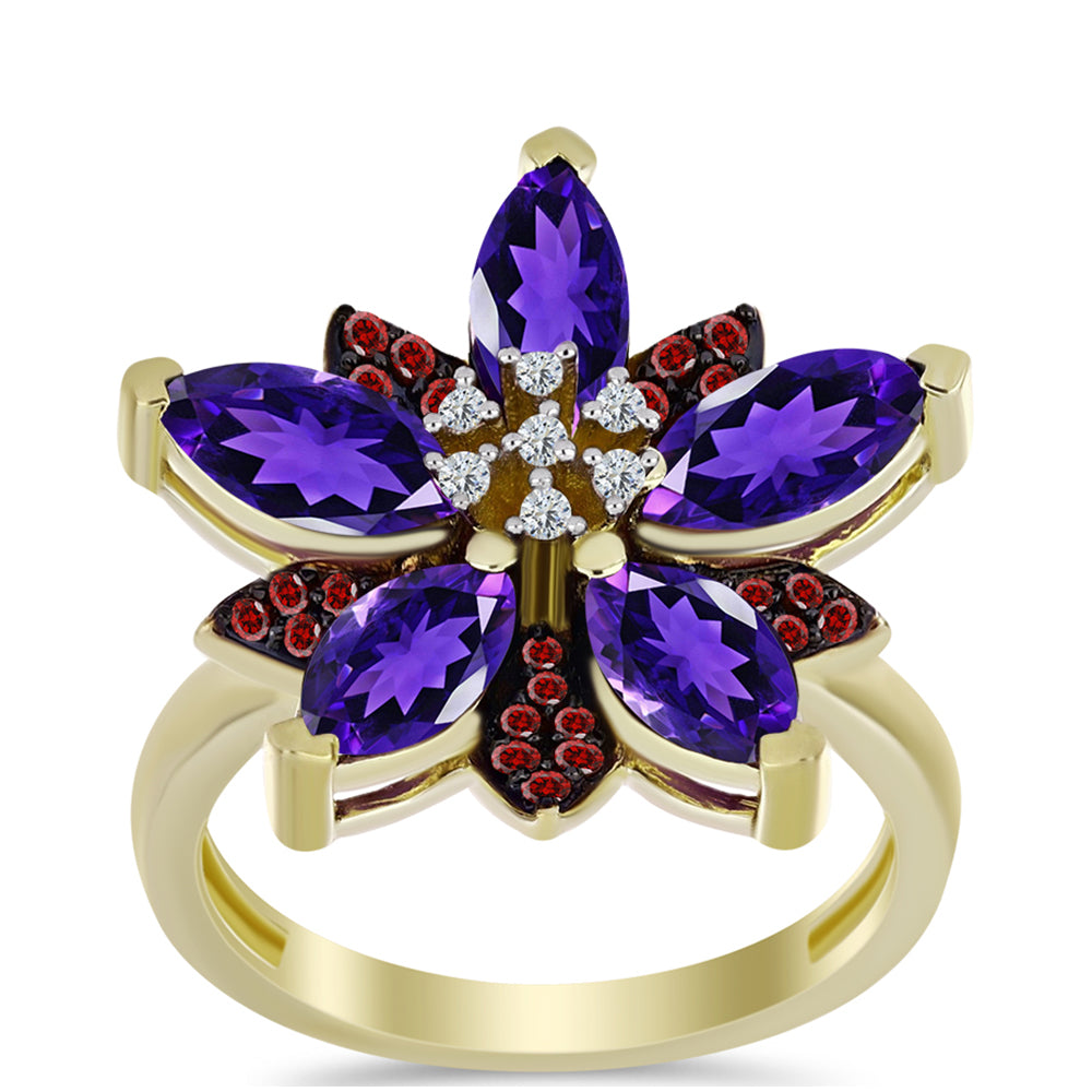 Pozlátený Strieborný Prsteň s Marockým Ametystom a Bartonským Granátom 3 