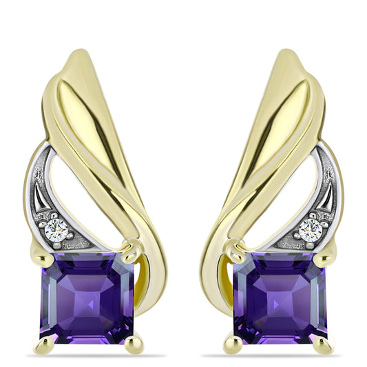 Pozlátené Strieborné Náušnice s Marockým Ametystom a Bielym Topásom