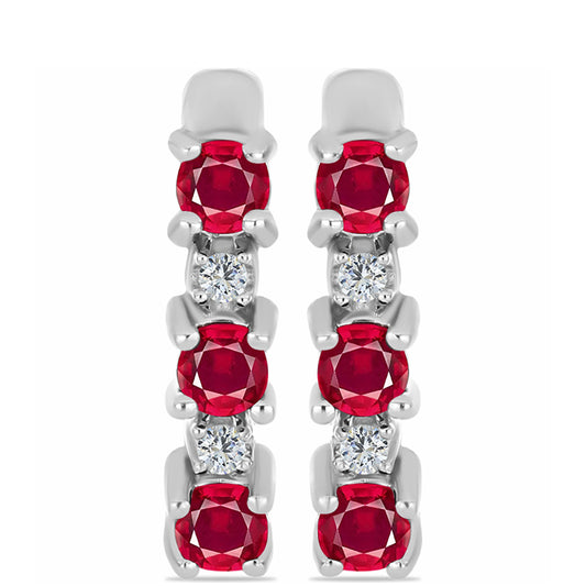 Strieborné Náušnice s Madagaskarským Rubínom a Bielym Topásom