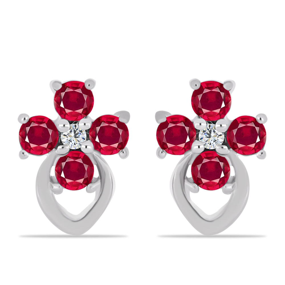Strieborné Náušnice s Madagaskarským Rubínom a Bielym Topásom