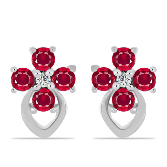 Strieborné Náušnice s Madagaskarským Rubínom a Bielym Topásom