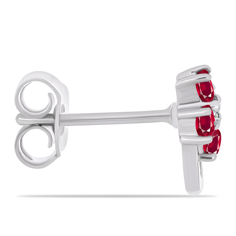Strieborné Náušnice s Madagaskarským Rubínom a Bielym Topásom 2 