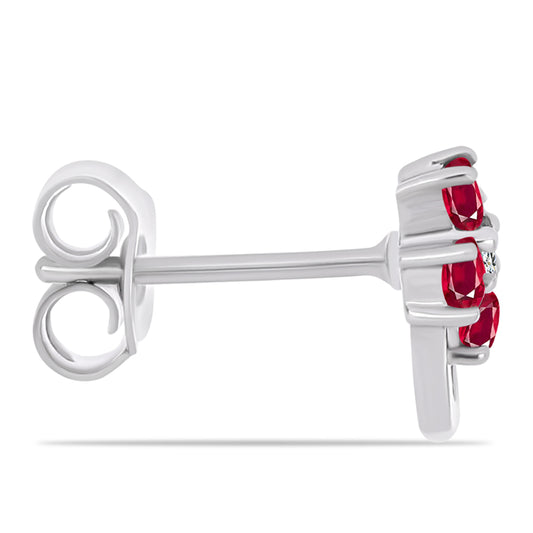 Strieborné Náušnice s Madagaskarským Rubínom a Bielym Topásom