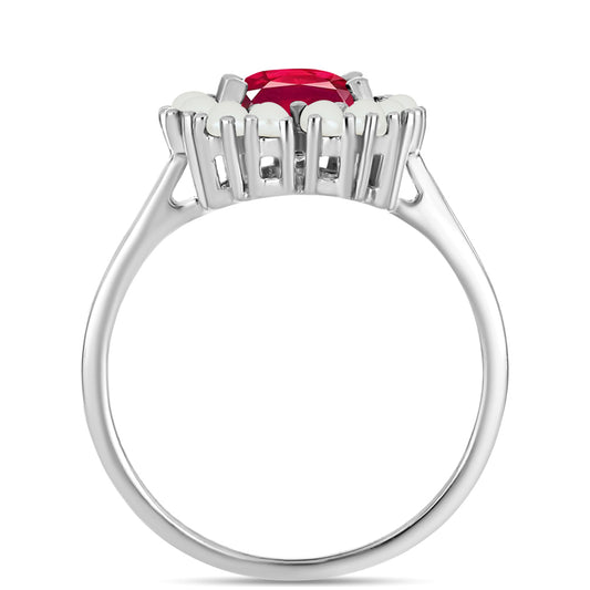 Strieborný Prsteň s Madagaskarským Rubínom a Bielou Sladkovodnou Perlou