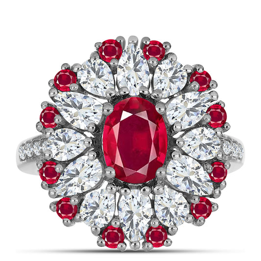 Strieborný Prsteň s Madagaskarským Rubínom a Bielym Topásom