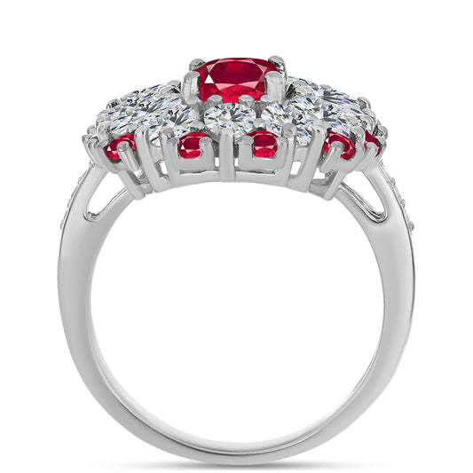 Strieborný Prsteň s Madagaskarským Rubínom a Bielym Topásom