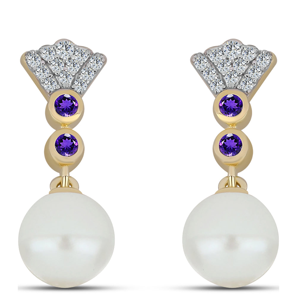 Pozlátený Strieborný Prívesok s Marockým Ametystom a Bielou Sladkovodnou Perlou 1 