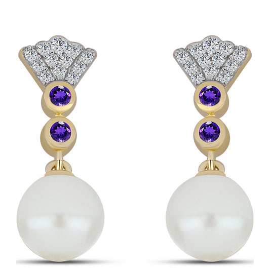 Pozlátený Strieborný Prívesok s Marockým Ametystom a Bielou Sladkovodnou Perlou