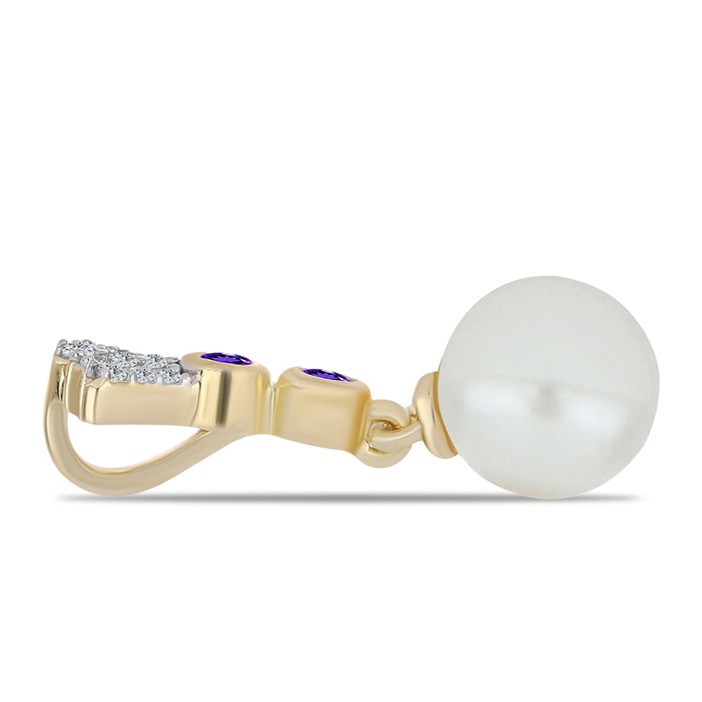 Pozlátený Strieborný Prívesok s Marockým Ametystom a Bielou Sladkovodnou Perlou 2 