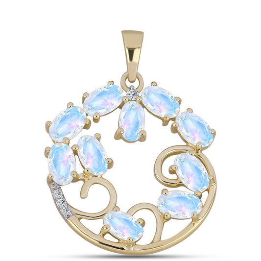 Pozlátený Strieborný Prívesok s Dúhovým Mesačným Kameňom a Bielym Topásom