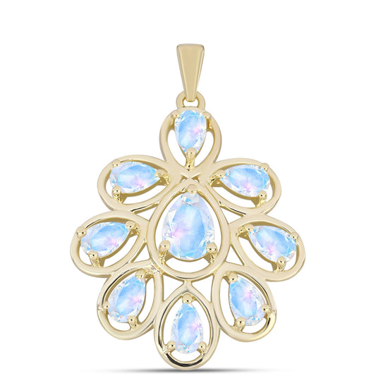 Pozlátený Strieborný Prívesok s Dúhovým Mesačným Kameňom