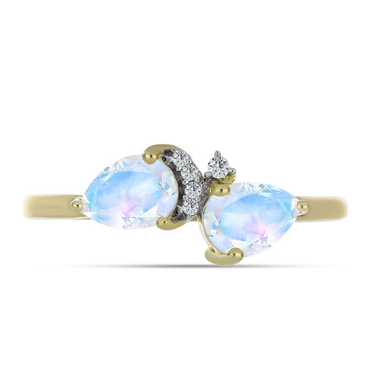 Pozlátený Strieborný Prsteň s Dúhovým Mesačným Kameňom a Bielym Topásom