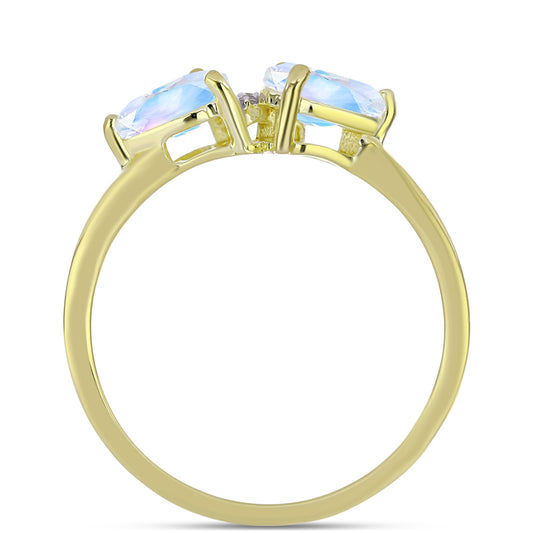 Pozlátený Strieborný Prsteň s Dúhovým Mesačným Kameňom a Bielym Topásom