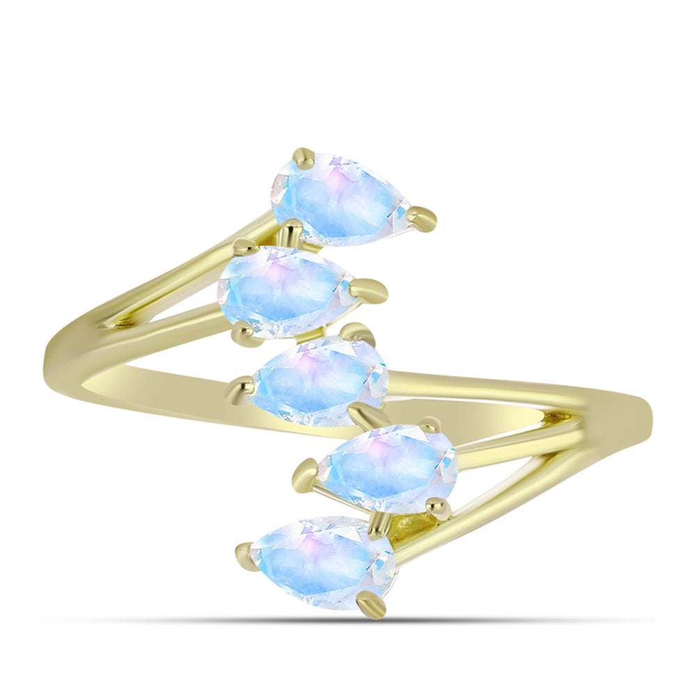 Pozlátený Strieborný Prsteň s Dúhovým Mesačným Kameňom 1 