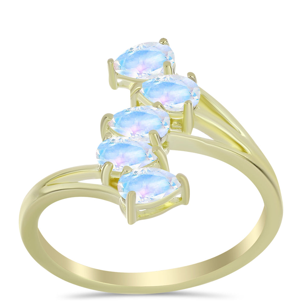 Pozlátený Strieborný Prsteň s Dúhovým Mesačným Kameňom