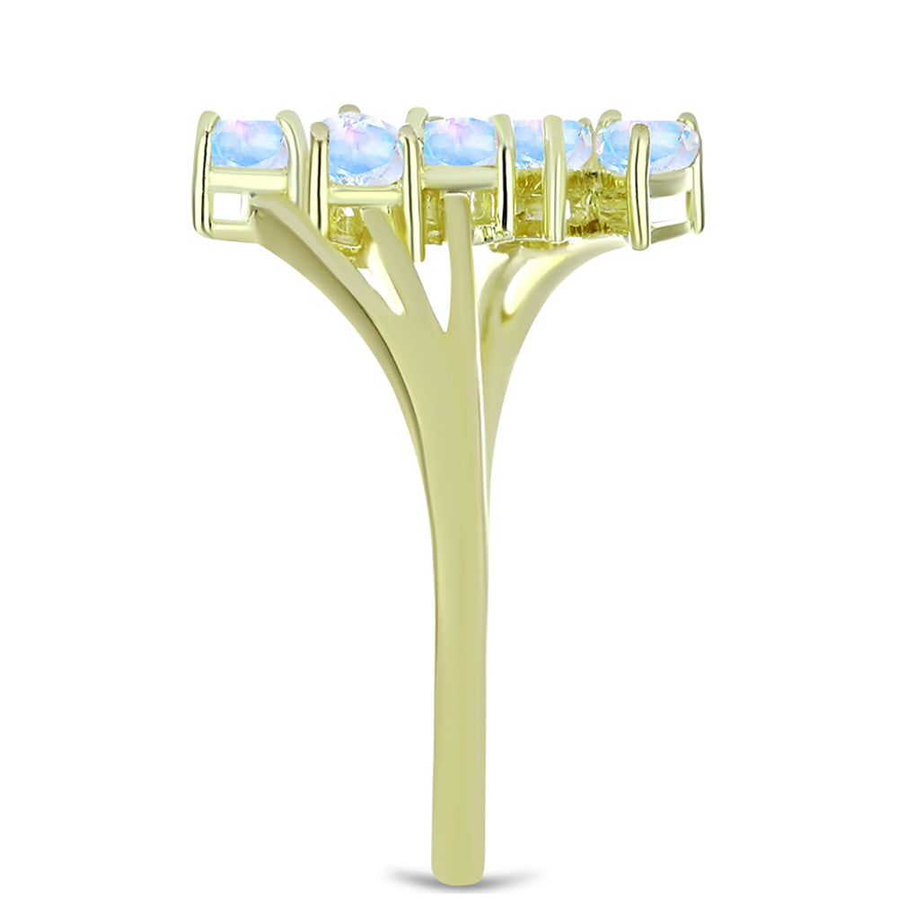 Pozlátený Strieborný Prsteň s Dúhovým Mesačným Kameňom 4 