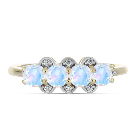 Pozlátený Strieborný Prsteň s Dúhovým Mesačným Kameňom a Bielym Topásom