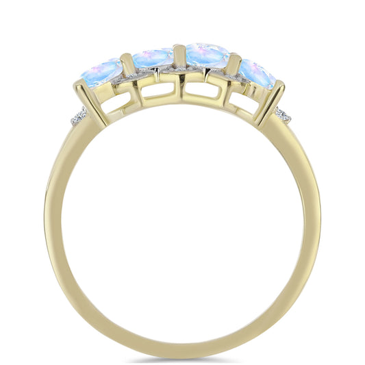 Pozlátený Strieborný Prsteň s Dúhovým Mesačným Kameňom a Bielym Topásom