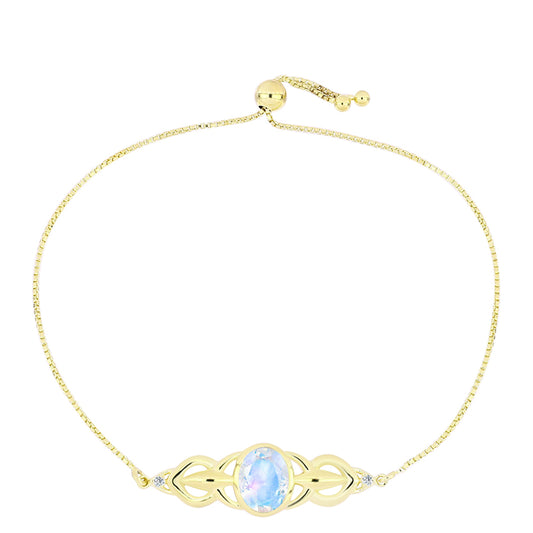 Pozlátený Strieborný Náramok s Dúhovým Mesačným Kameňom a Bielym Topásom