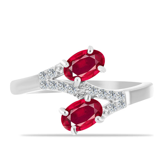Strieborný Prsteň s Madagaskarským Rubínom a Bielym Topásom