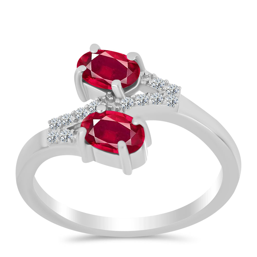 Strieborný Prsteň s Madagaskarským Rubínom a Bielym Topásom