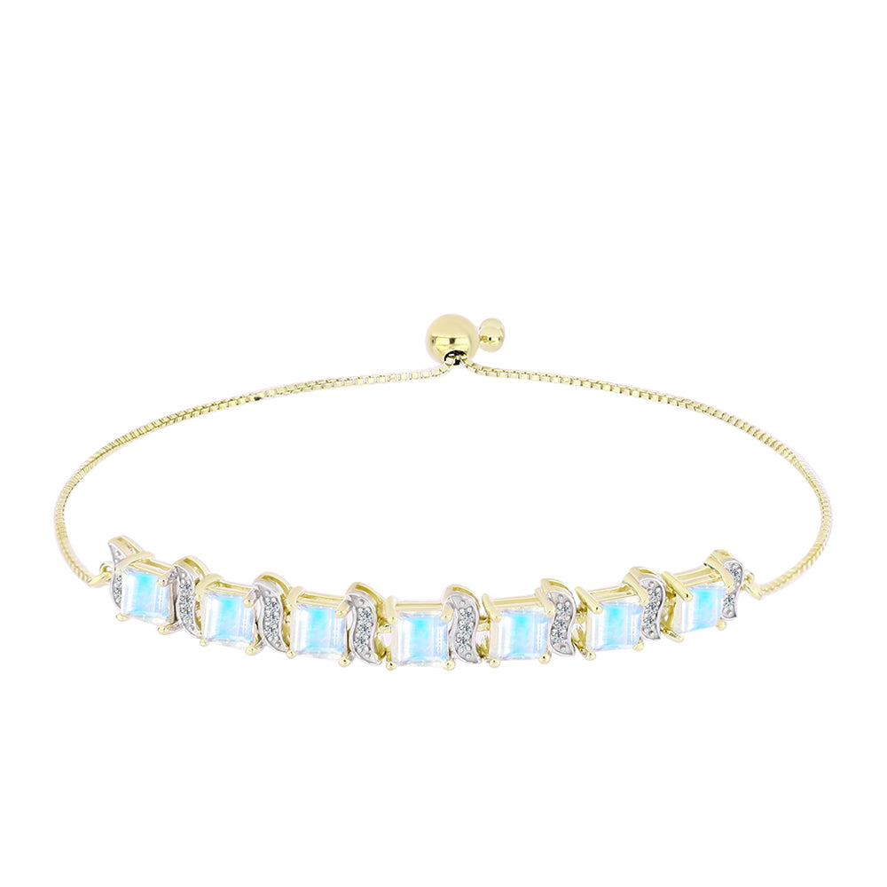 Pozlátený Strieborný Náramok s Dúhovým Mesačným Kameňom a Bielym Topásom