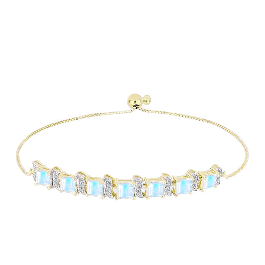 Pozlátený Strieborný Náramok s Dúhovým Mesačným Kameňom a Bielym Topásom