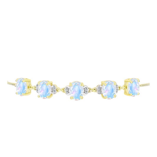 Pozlátený Strieborný Náramok s Dúhovým Mesačným Kameňom a Bielym Topásom