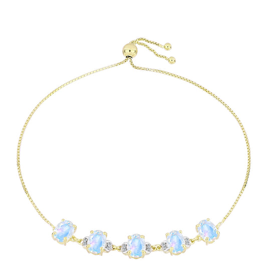 Pozlátený Strieborný Náramok s Dúhovým Mesačným Kameňom a Bielym Topásom