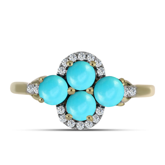 Pozlátený Strieborný Prsteň s so Sleeping Beauty Tyrkysom a Bielym Topásom