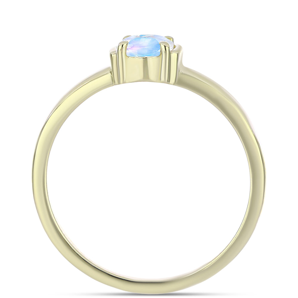 Pozlátený Strieborný Prsteň s Dúhovým Mesačným Kameňom