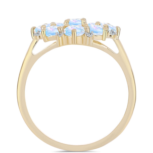 Pozlátený Strieborný Prsteň s Dúhovým Mesačným Kameňom a Bielym Topásom