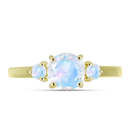 Pozlátený Strieborný Prsteň s Dúhovým Mesačným Kameňom