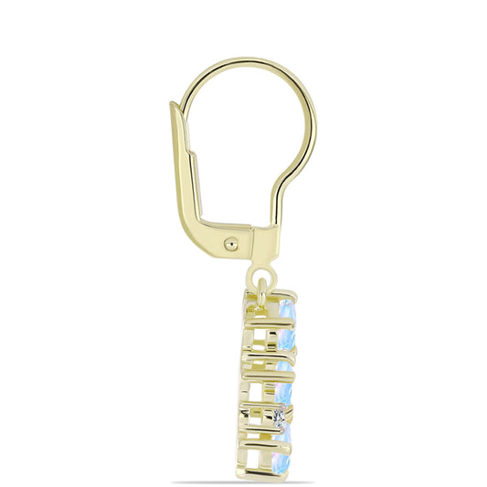 Pozlátené Strieborné Náušnice s Dúhovým Mesačným Kameňom a Bielym Topásom