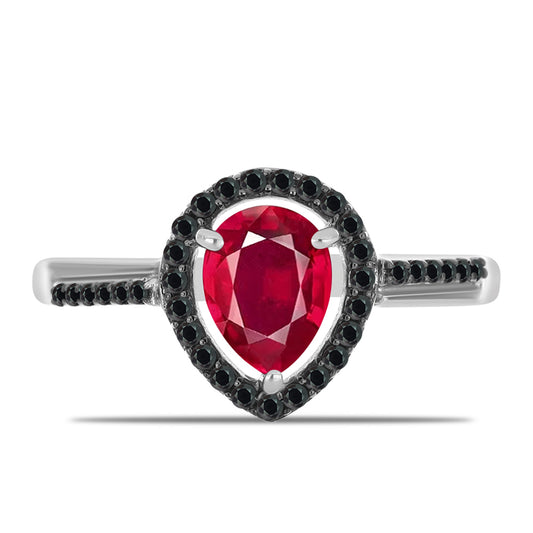 Strieborný Prsteň s Madagaskarským Rubínom a Čiernym Spinelom